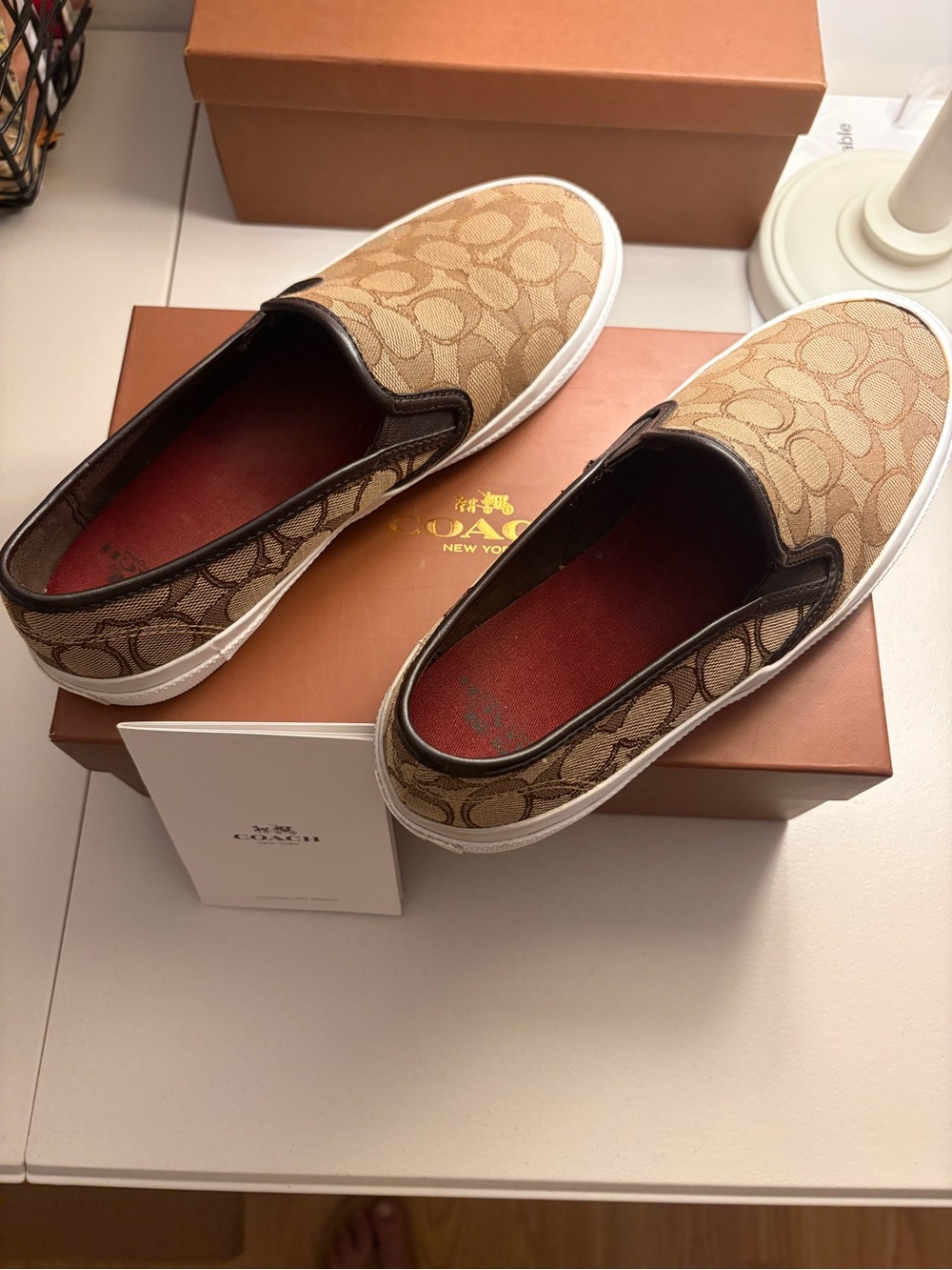 Coach Chrissy Signature Slip On Sneakers A00245 Brown Khaki 7.5B